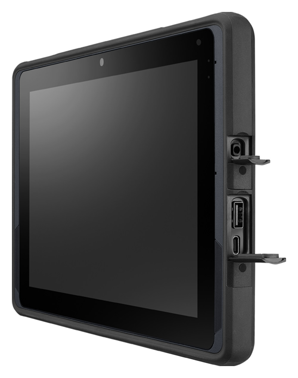 Bok ze złączami — USB-C 3.1 z ładowaniem i DisplayPort oraz USB-A 3.1 pod uszczelnionymi klapkami