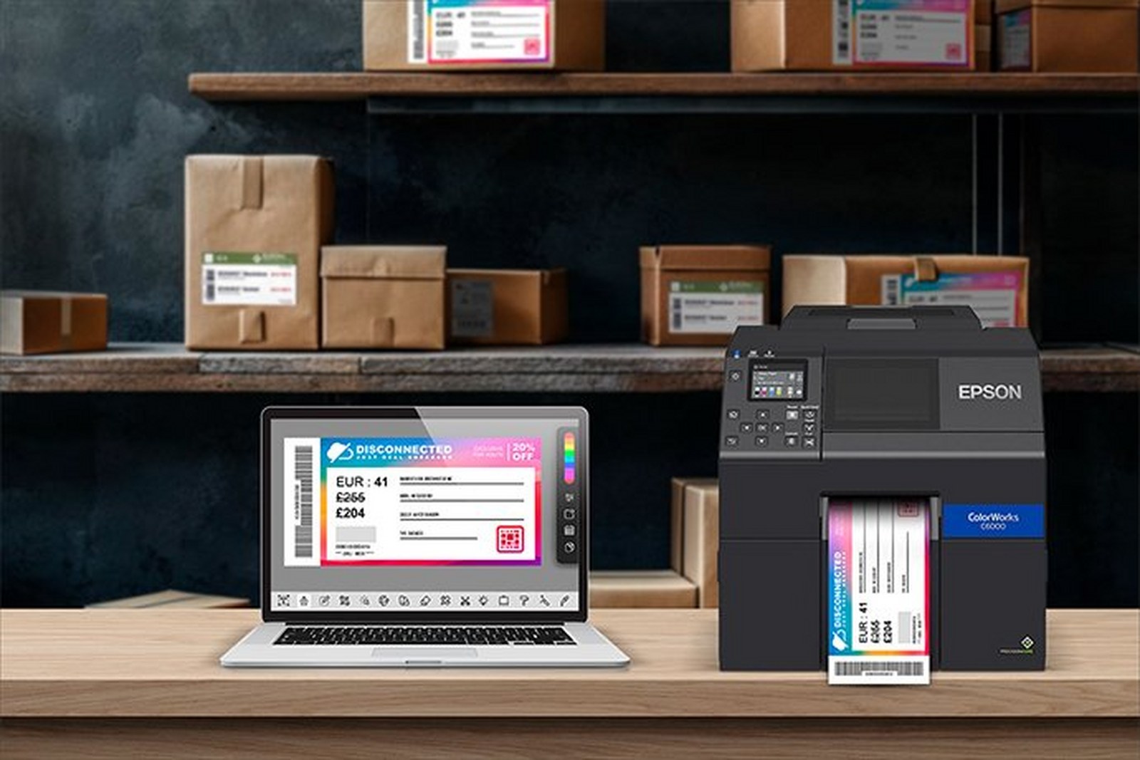 Produkty spożywcze i napoje z kolorowymi etykietami wydrukowanymi na drukarce Epson ColorWorks